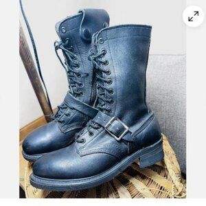 Double H Womens Black Leather Laces Buckle Combat Logger Boots Size 9 USA Made